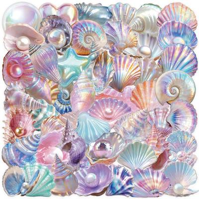 50 Transparent Cartoon Watercolor Shell Sticker Pack Waterproof Transparent PET Hand Account Decorative Guitar Notebook