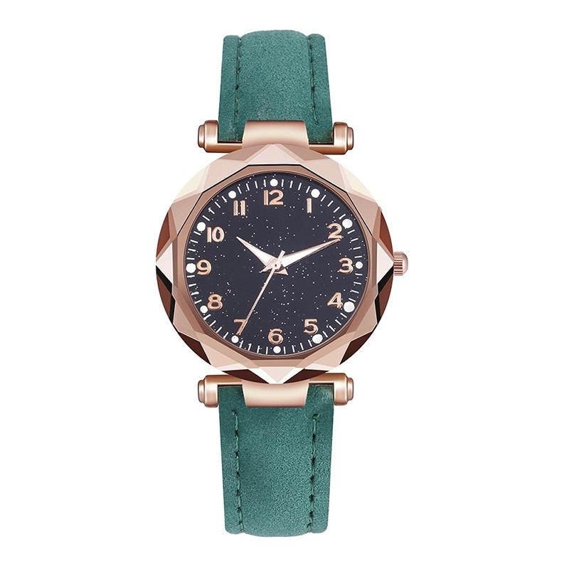 

Кварцевые светящиеся часы кожаный матовый ремешок женские повседневные подарок аксессуары зелёный
