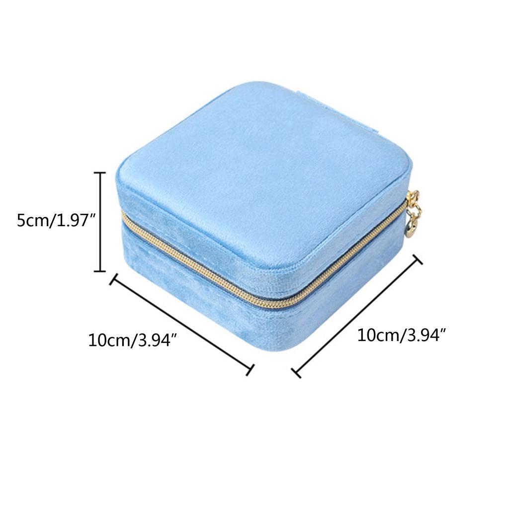 Zipper Jewelry Box Velvet- Jewelry Rings Earrings Organizer Square Storage Cases