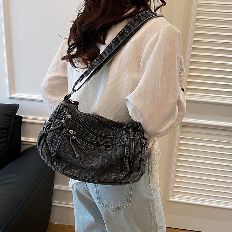 Borsa a tracolla grande da donna, in denim vintage, da pendolare, con tracolla a spalla