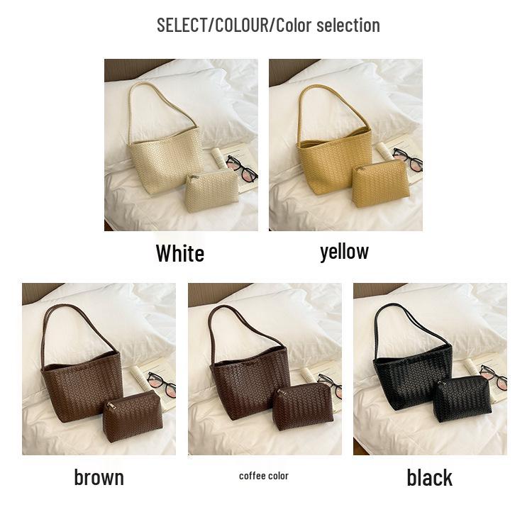 Vintage Cross-Woven Shoulder Tote Bag - Large Capacity, Niche Design Bucket Bag for Women