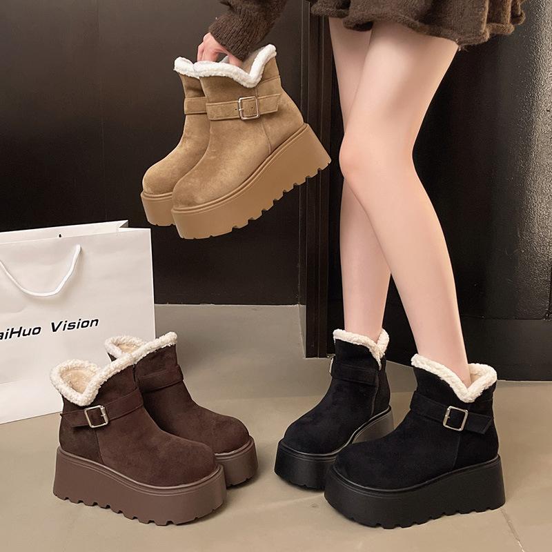 Women's retro thick sole winter lightweight warm fur one plush snow boots non-slip wear casual sports cotton boots