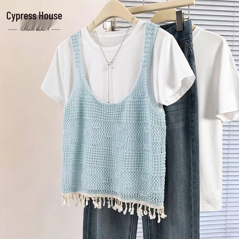 Women s Retro Tassel Hollow-Out Pullover Vest One Size