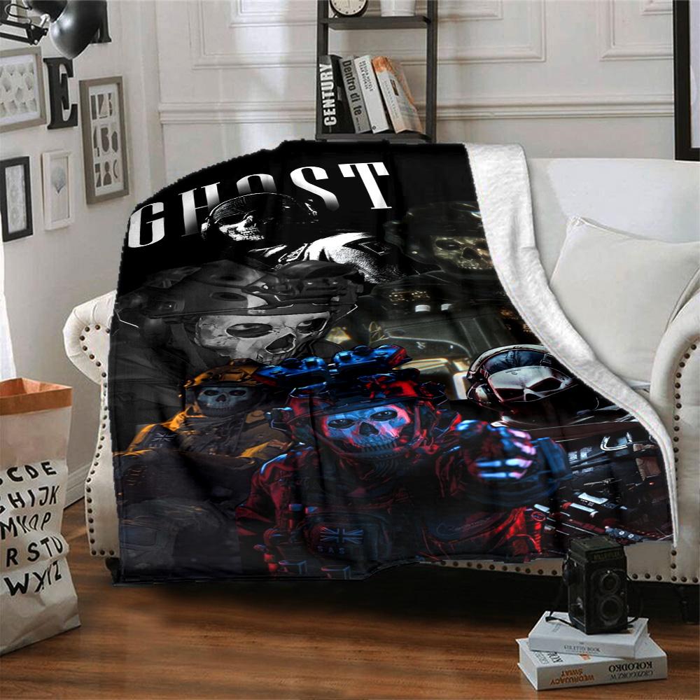 Simon Ghost Print Flannel Blanket High Quality Warm Comfortable Cover for All Seasons Perfect for Gifts Home Decor