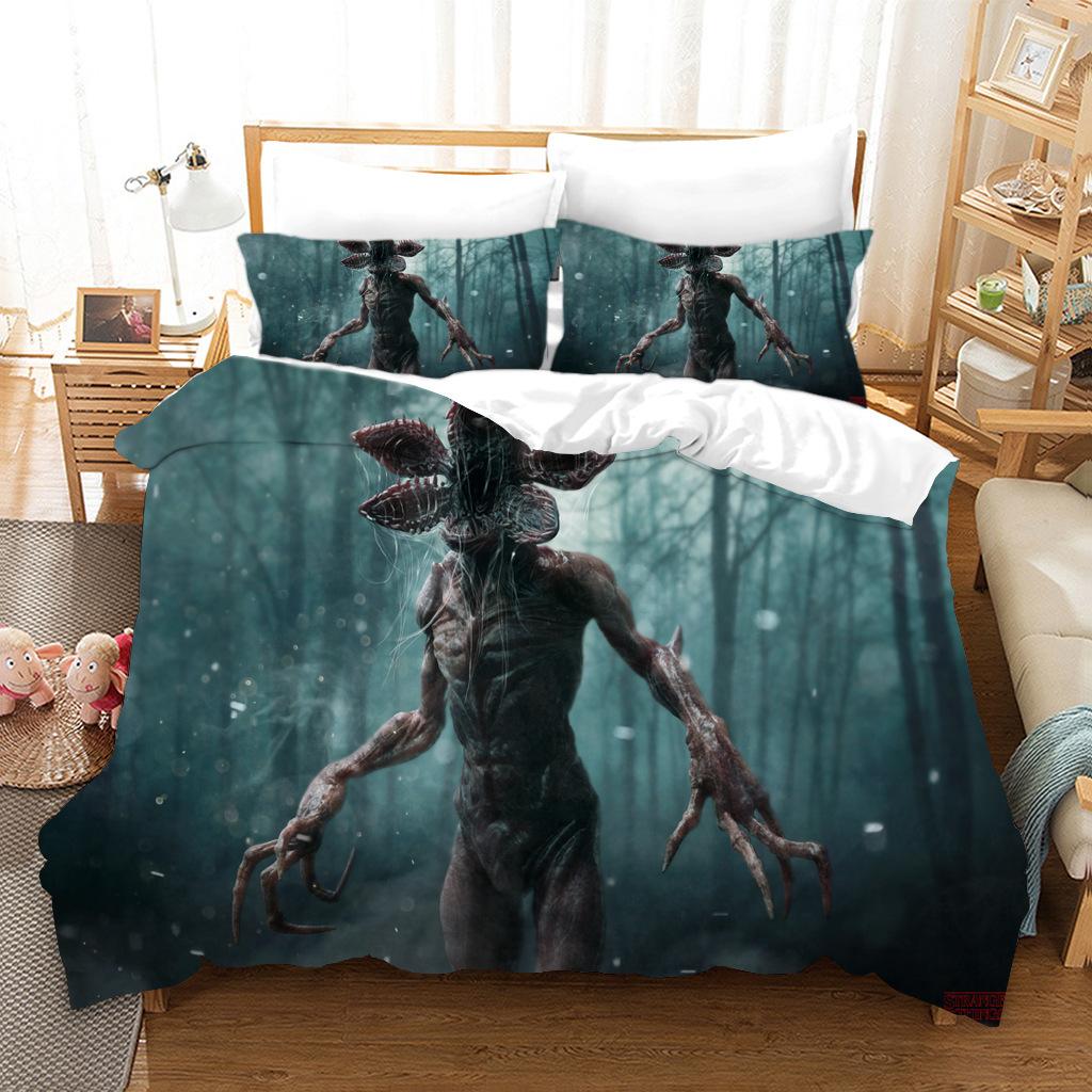 Parure de couette trois pièces personnalisée avec animation de dessin animé numérique 3D Strange Things