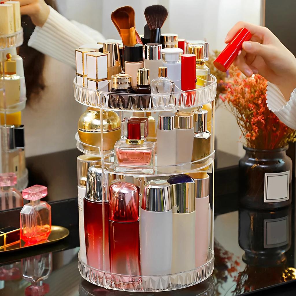 3 Tiers Rotating Makeup Organizer 360 Degree Spinning Makeup Stand  Clear Cosmetic Storage Display Box for Bathroom Skincar