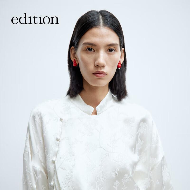 Edition Women's New Chinese Style Jacquard Silk Blend Tie-Waist Shirt