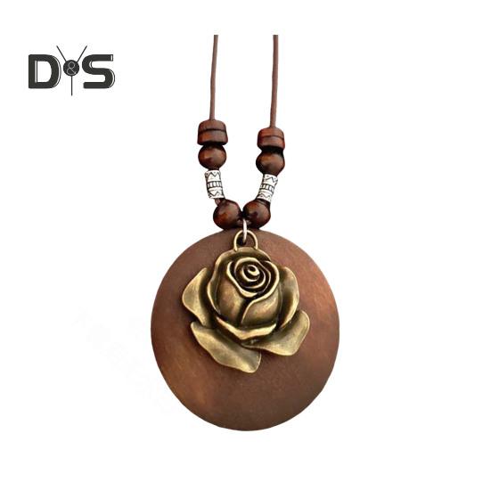 

Женская цепочка для свитера, однослойные деревянные бусины, декоративная роза, кулон, ретро-стиль, этническая одежда, украшения для свиданий, выпускного вечера, украшения для одежды, ожерелье G