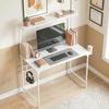 Computer Desk, 80cm Home Office Study Table with Hutch Shelf, Cup Holder, Headphone Hook, White