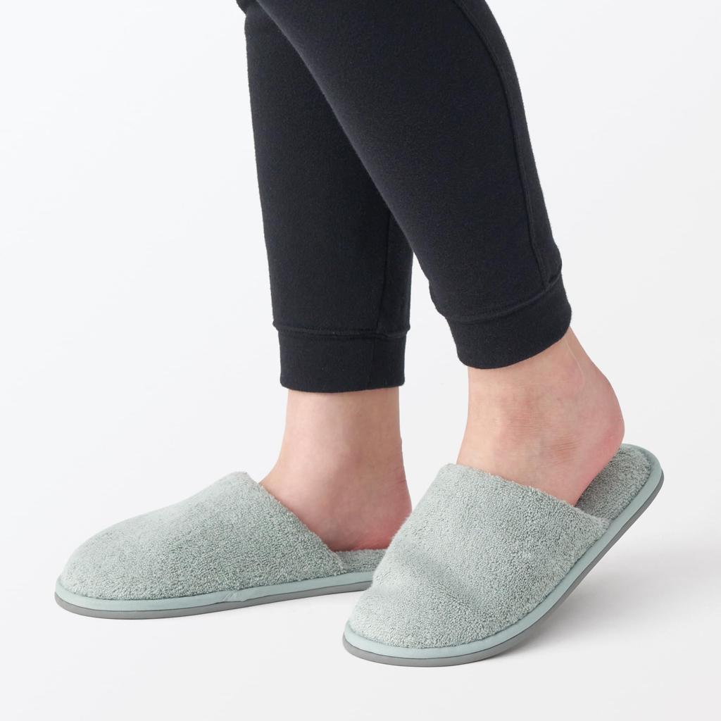MUJI Washable Cotton Tile Slippers with Front Size Room Shoes Closure, Green, M, 84770548,