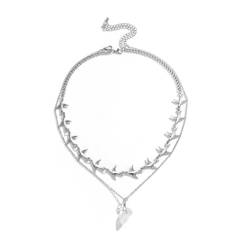 Creative Metal Flying Bird Splicing Choker Necklace for Women Men New Double Layer Stacking Pendant Necklace Jewelry Accessories