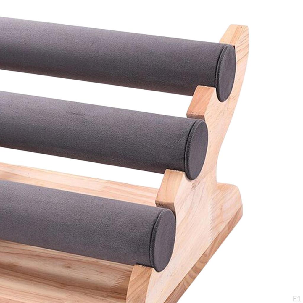 Luxurious Velvet Bracelet Display Stand with Wood Base - Elegant Jewelry Organizer for Dresser or