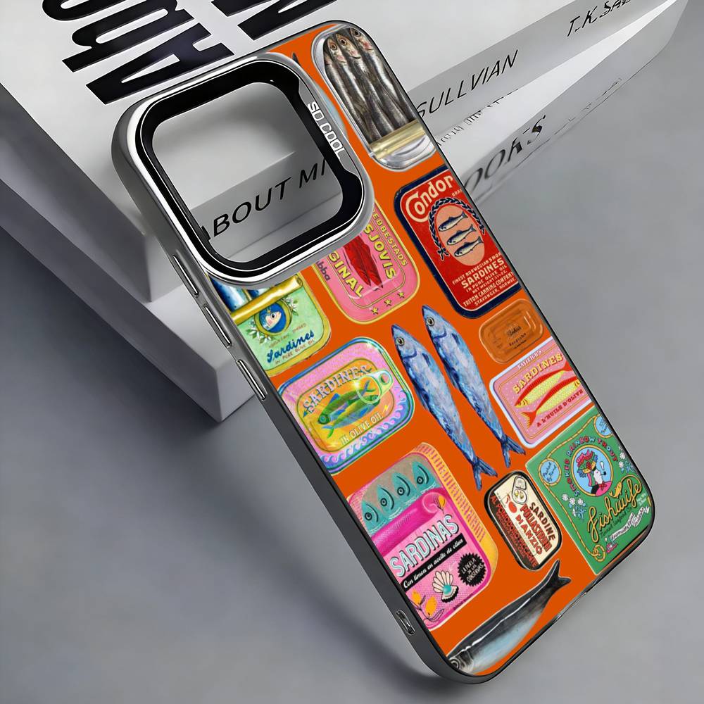 Sardines Fish Art Canned food Phone Case For iPhone 17,16,15,14,13,12,11 Plus,Pro Max,Colored Silver Phone Case