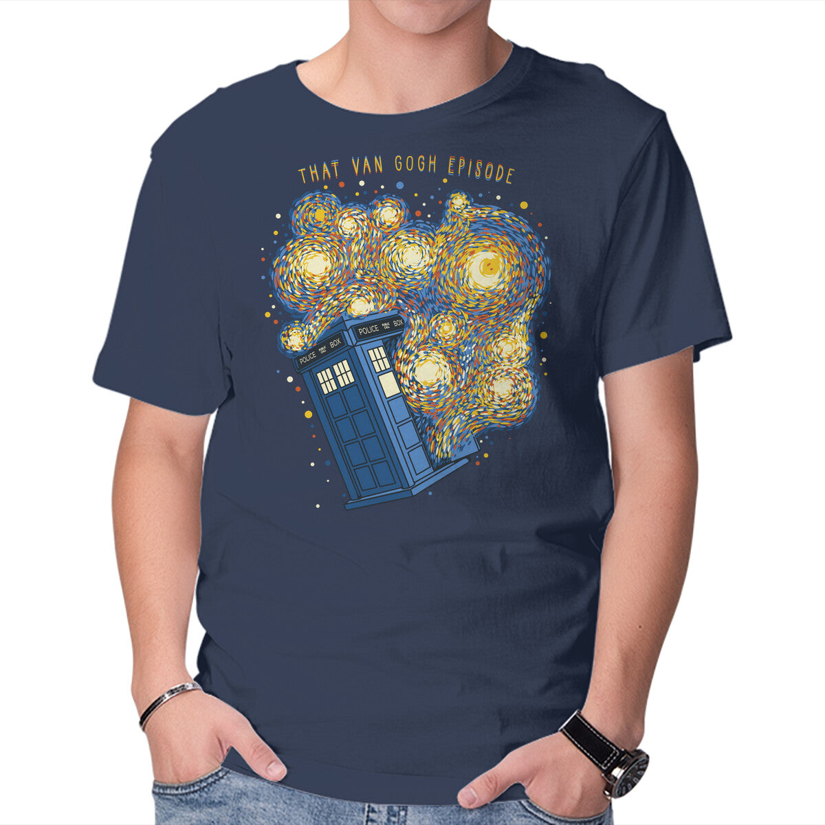 Unisex Crew Neck T-Shirt Travel Time Van Gogh Episode Graphic Short Sleeve Casual Tee L