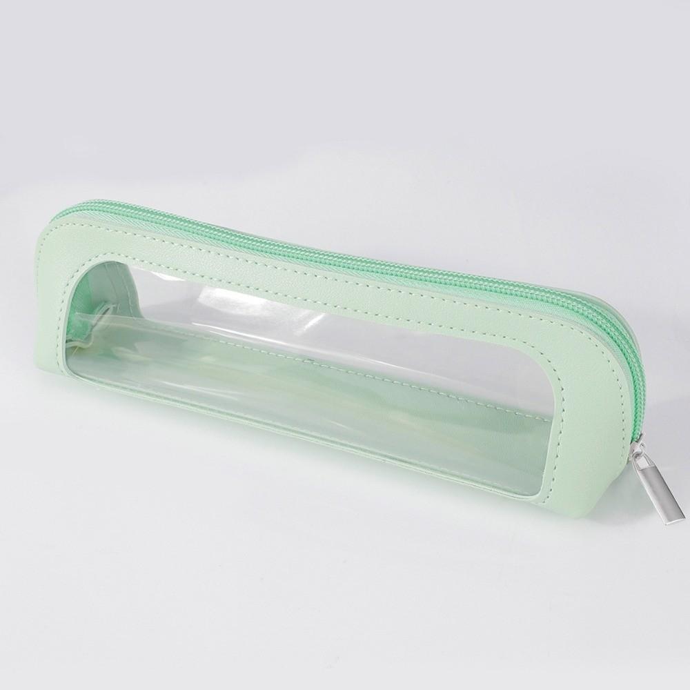 New Clear Small Makeup Bag PU Leather Waterproof Cosmetic Organizer Transparent with Zipper Makeup Brush Case зелёный