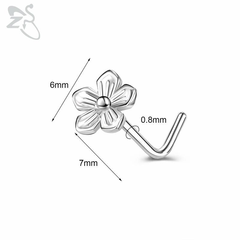 ZS 1 Piece Cute CZ Crystal Nose Stud L-Shape 20g Stainless Steel Nose Piercings Flower Moon Heart Shape Zircon Nostril Piercing