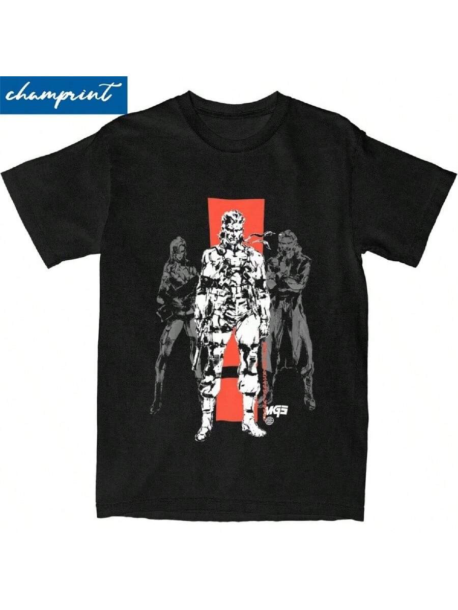 

Vintage MGS Snake T-Shirt Men O-Neck Short Sleeve Clothes Metal Gear Solid Cotton Summer Clothing XXXXXL чорний