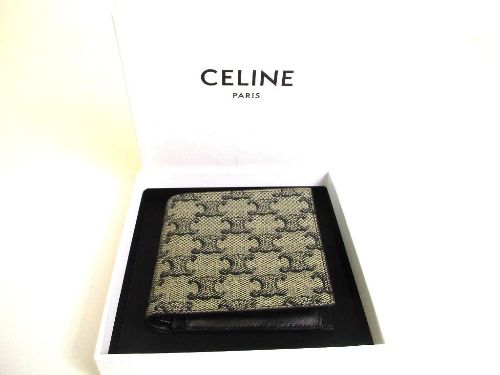 Authentic CELINE Trionf Canvas Black Leather Bifold Wallet Compact Wallet #b123  Seller refurbished