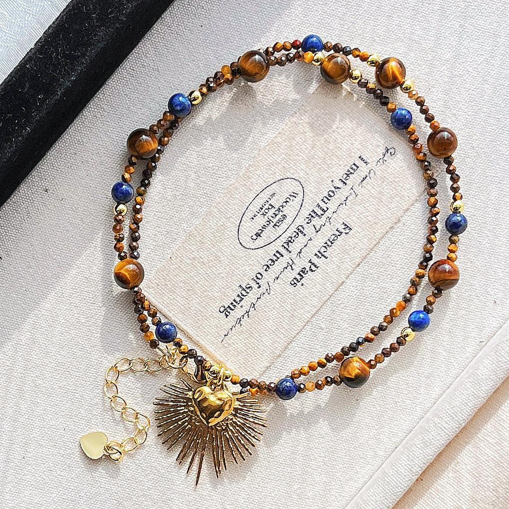 Wind Hochwertiger Maillard Natürlicher Tigerauge Stein Mini Schlüsselbeinkette Halskette Anhänger für Frauen