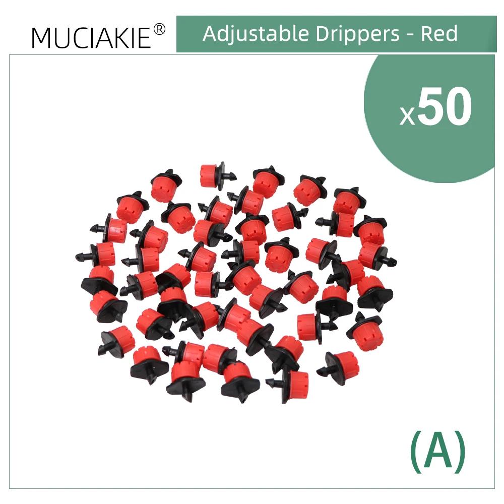 

50-500 шт. 1/4 Ёрш Красные Регулируемые Форсунки Садовый Полив Ирригация Дождеватель Моющийся Эмиттер 0-80 л/ч для Двора Теплицы