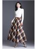 Women's 2024 Autumn/Winter Korean Plaid Wool-Blend A-Line Midi Skirt - Slimming, Thickened, Large Hem