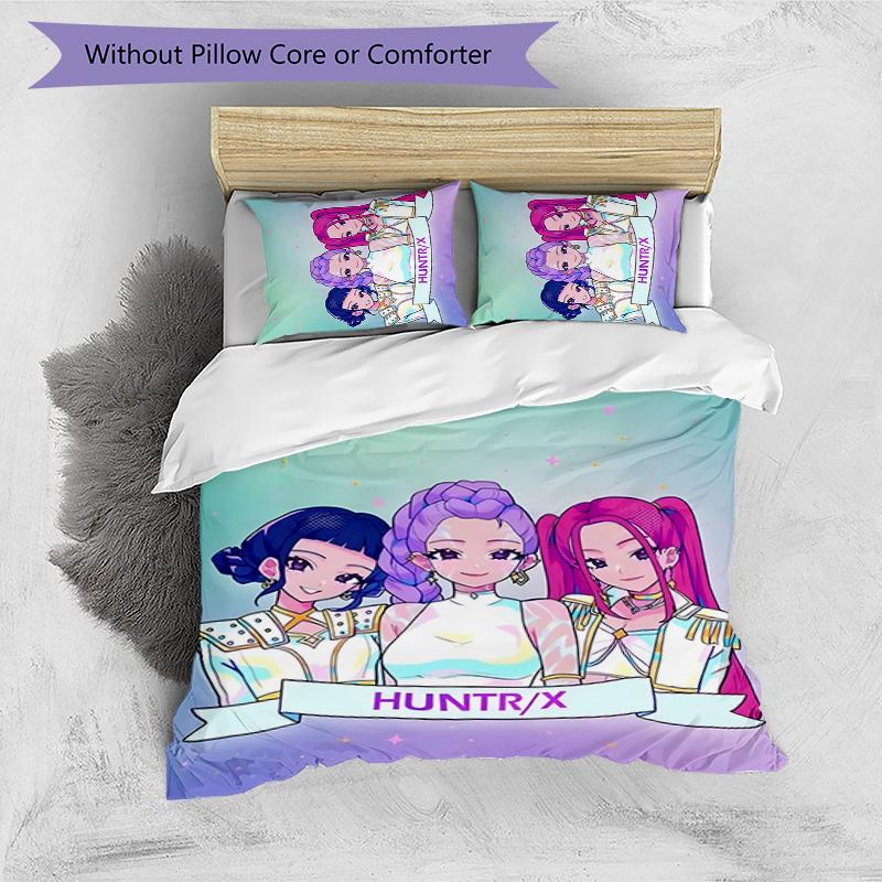 KPOP Hunter 3pcs Bedding Set Duvet Cover Closure Includes 1 Duvet Cover & 2 Pillowcases for All Seasons Bedroom Home Dorm Decor