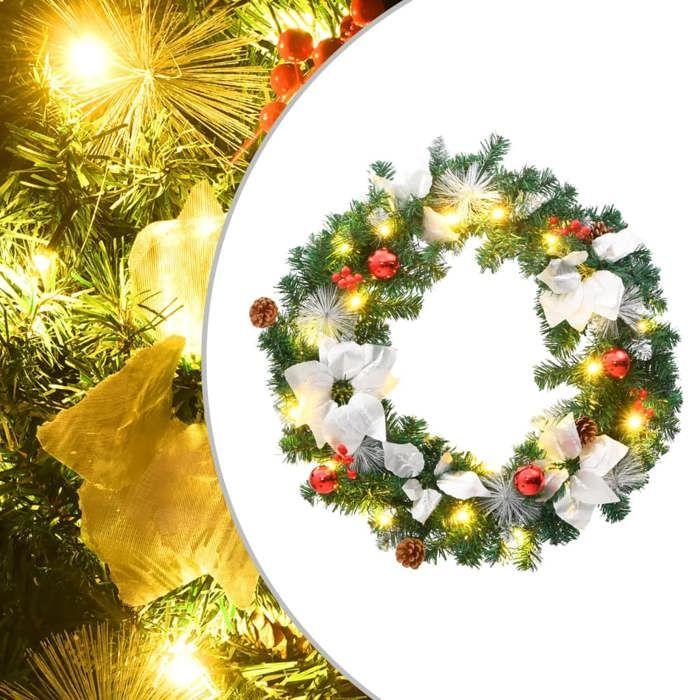 VidaXL Couronne de Noël avec lumières LED vert 60 cm PVC, couronnes, couronnes de Noël avec décoration, ornements de 321516