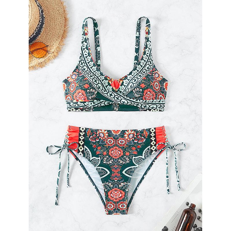 Neues Damen-Bikini-Set Badeanzug Badebekleidung Übergröße Push-Up Groß Groß Blumig Badeanzüge Strandbekleidung Badesachen