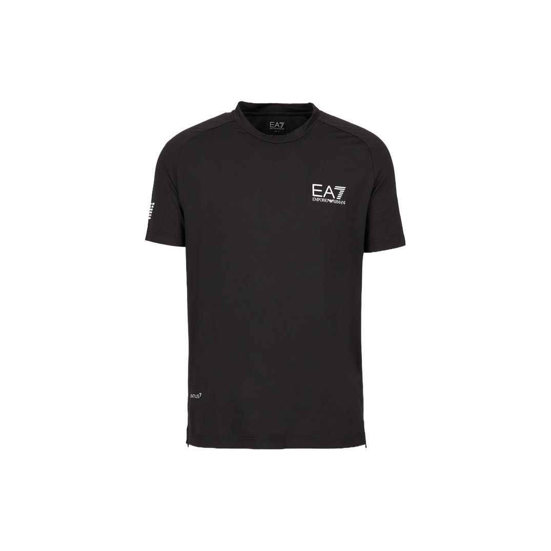 Emporio Armani EA7 SS23 Letter Logo Print Mesh Korte Mouw T-shirt Heren tops Zwart 8NPT22-PJEMZ-1200 XXL