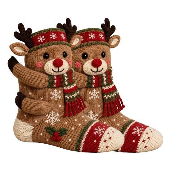 Reusable Thick Fabric Stocking 3D Hugging Christmas Stockings for Fireplace Decorations,Large Knit Holiday Gift Decoration Bags with Santa/Elk/Snowman