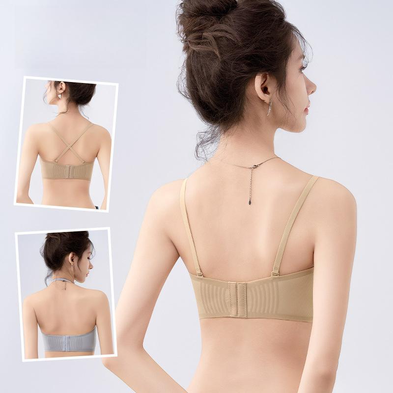 Strapless Seamless Bra for Women Breathable Ice Silk Beautiful Back Bra Anti-slip Gathering Bra Strapless Underwear Push Up Bra