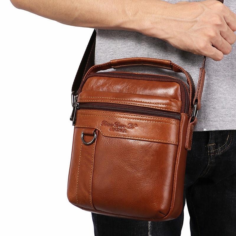New Men's Leather Messenger Bag Mini Shoulder Bag 8-inch Trendy Men's Bag Retro First Layer Cowhide Handbag