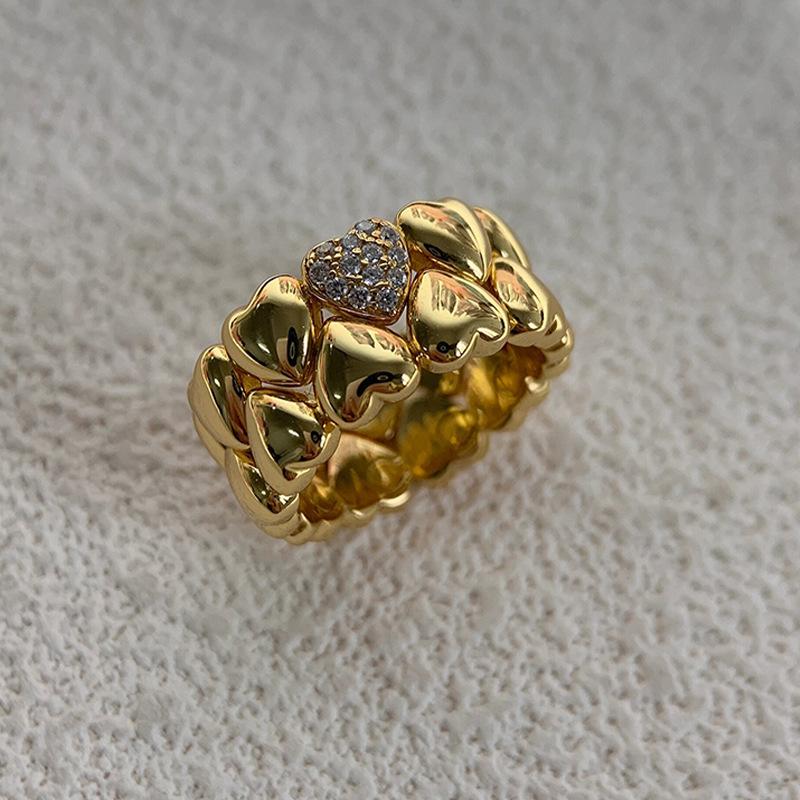 Zircon Geometric Double-layer Love Open Ring Simple Light Luxury High-end Exquisite Jewelry Women