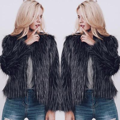 Women's Black & White Jacquard Faux Fur Peacock Wool Jacket