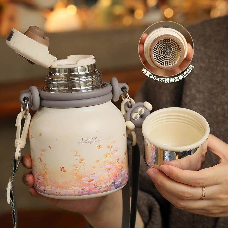 German Insulated Water Bottle, Large Capacity Thermos Cup, Stylish and High-End Design for Girls, Stainless Steel Tea Brewing Cup for Students
