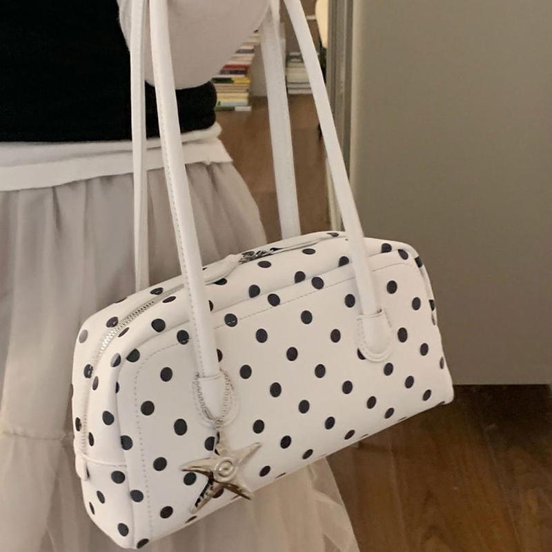 

Korean-style Polka Dot Women Handbag Retro Large Capacity Shoulder Bag Underarm Bag High-quality Minimalist Bowling Bag Tote Bag 30x9x16cm