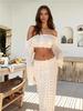 Sexy Knit One-neck Long Sleeve Short Top Drawstring Half Skirt Beach Two-piece 2025 Women Summer Swimsuit Cover Up Chic Set K172