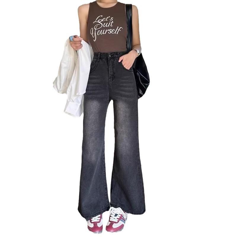 2024 Autumn/Winter Women's Plus Size Floor-Length High Waist Wide Leg Jeans