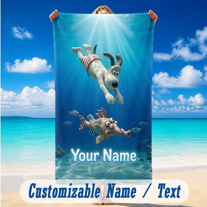 Beach Towel Custom Name Text, Quick Dry Large Towel For Beach HomeWallace & Gromit
