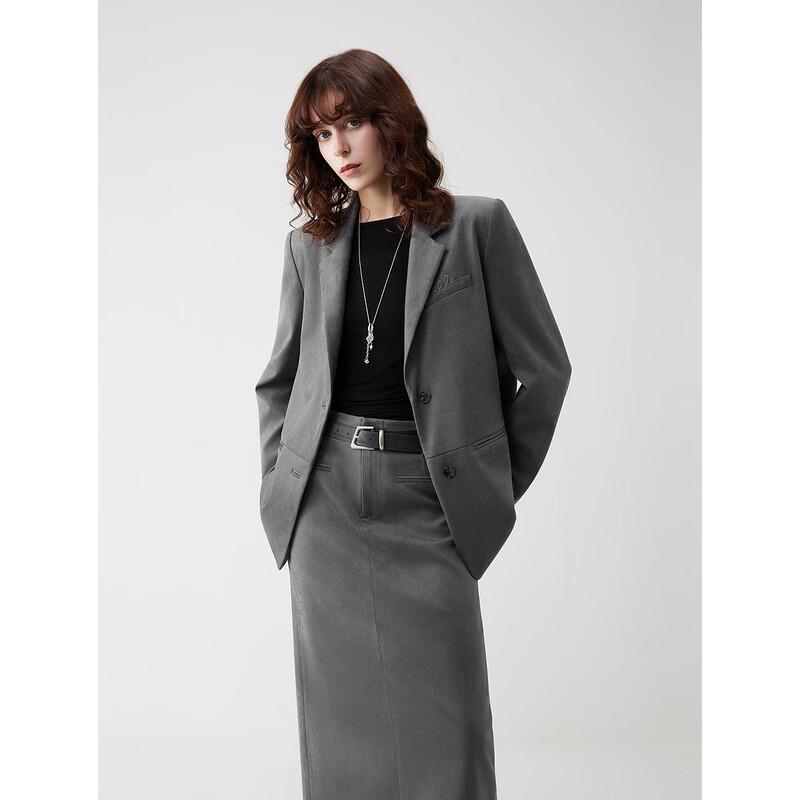 ELLE Women s French Retro Suede Oversized Blazer S