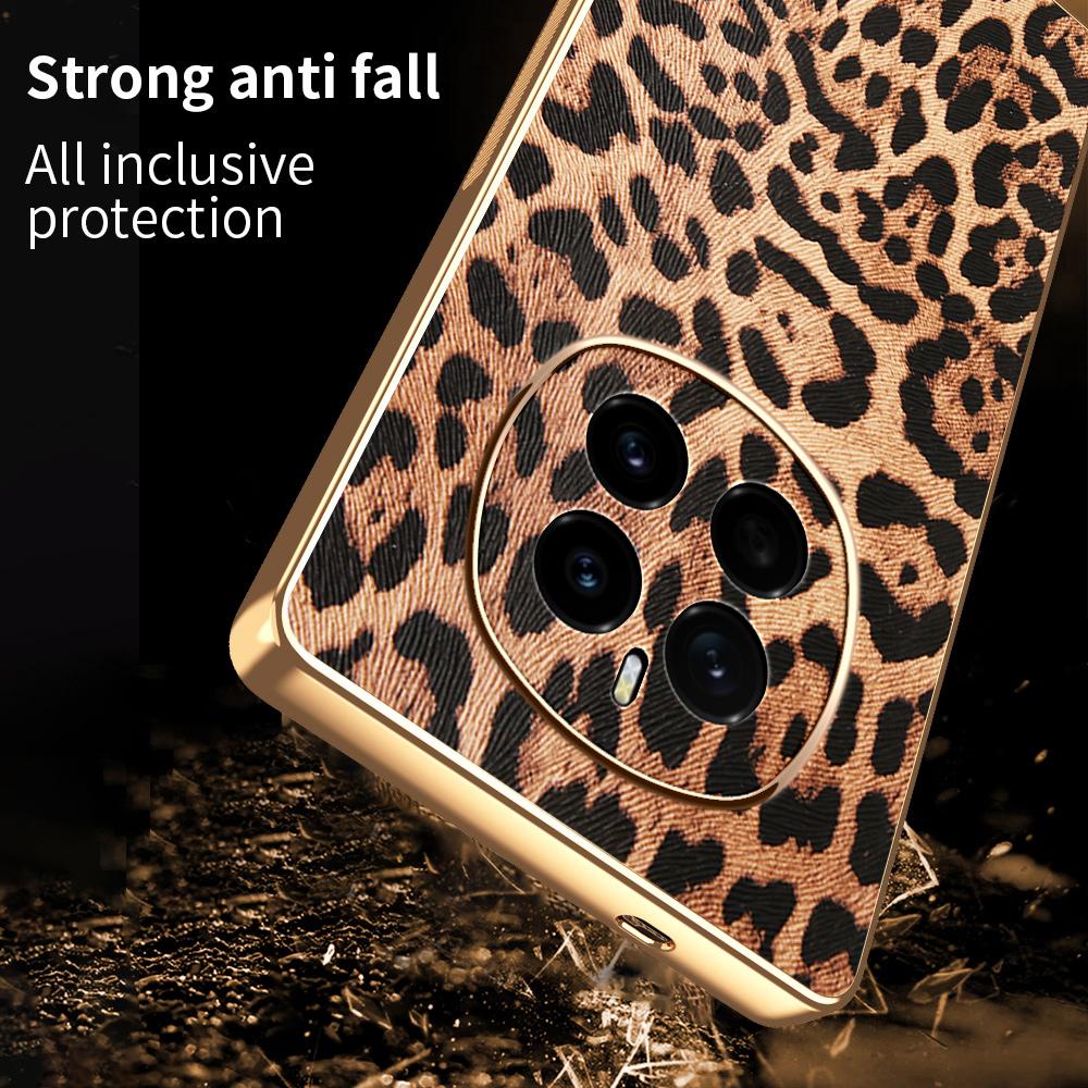 For Honor Magic7 5G Case Leopard Print PU Leather Coated PC+TPU Electroplating Phone Cover