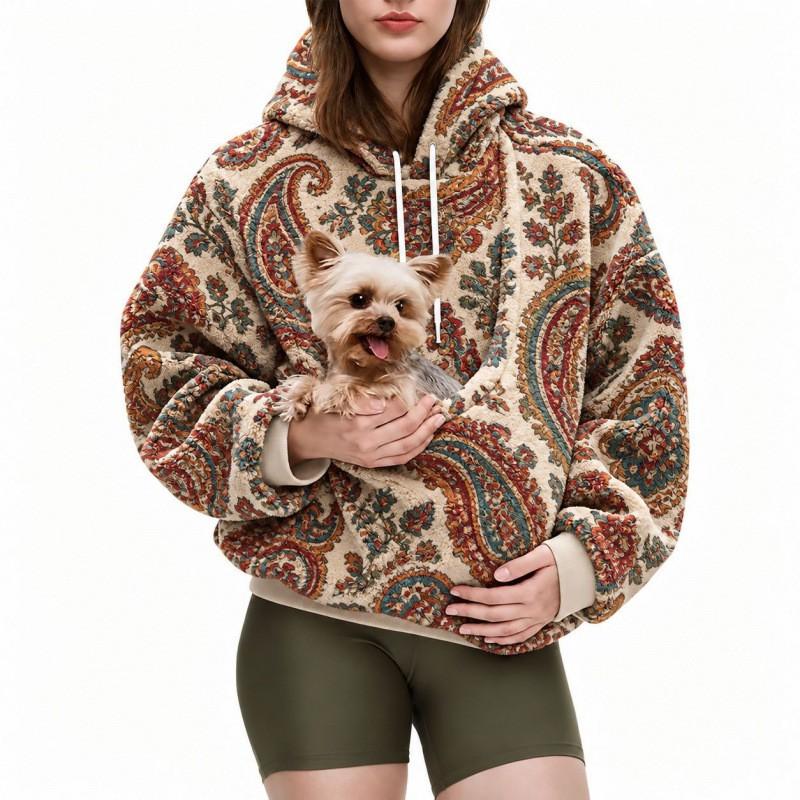 Womens Hooded Fleece Sweatshirt With Pet Pocket Loose Plus Size Winter Warm Casual Top