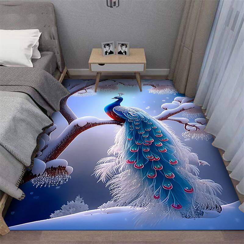 Thickened 3D Peacock Bedroom Bedside Carpet Universal Four Seasons Bed Front Bay Window Mat Kitchen Living Room High-end Carpet