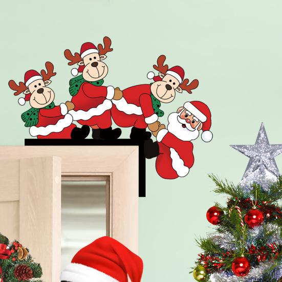 Holiday Door Frame Ornament Christmas Wooden Corner Decor with Snowman/Elk Designs, Seasonal Sticker Ornament, Decorative Topper for Home Decoration