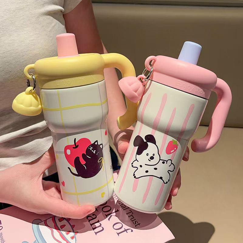 Creative Kitten Thermos Cup: Portable, Large Capacity, Cute Design with Handle for Girls