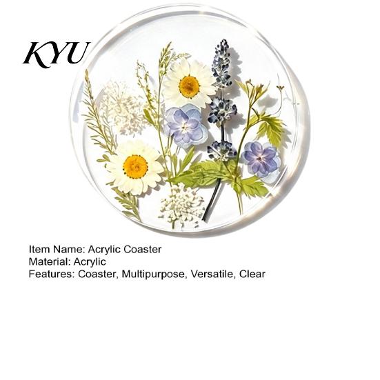 Modern Kitchen Table Decor Floral Print Acrylic Coaster, Non-Slip Surface Heat Resistant Protection Cup Pad, Mother's Day Gift Ideas Transparent Round