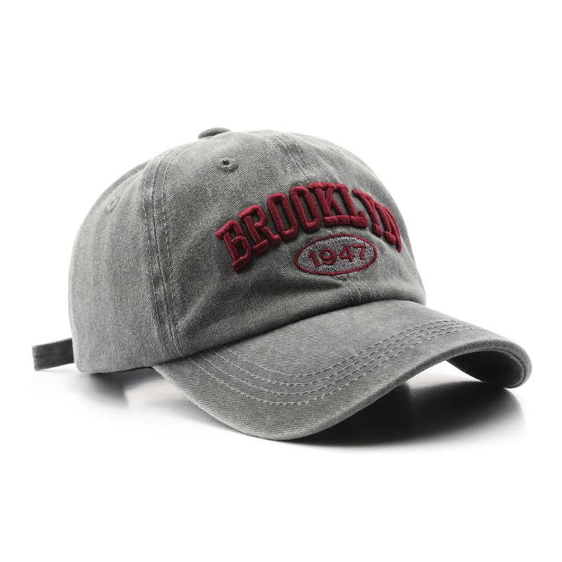 

RICYGVM Korean Letter Baseball Cap For Men Women Retro Washed Cotton Peaked Hat Embroidery Duck Tongue Cap Hip Hop Bonnet Visors Adjustable світло-сірого кольору