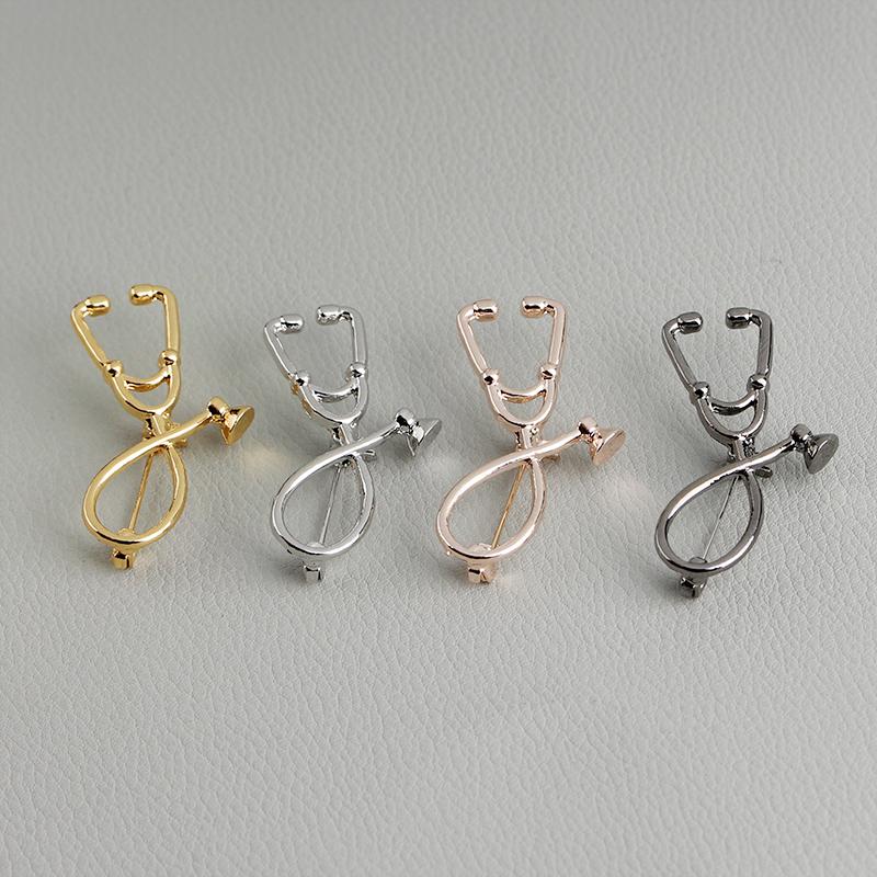 4 Farben Lustige Stethoskop Anstecknadeln Gold Silber Roségold Schwarz Beschichtete Anstecker Für Ärzte und Medizinstudenten Abzeichen