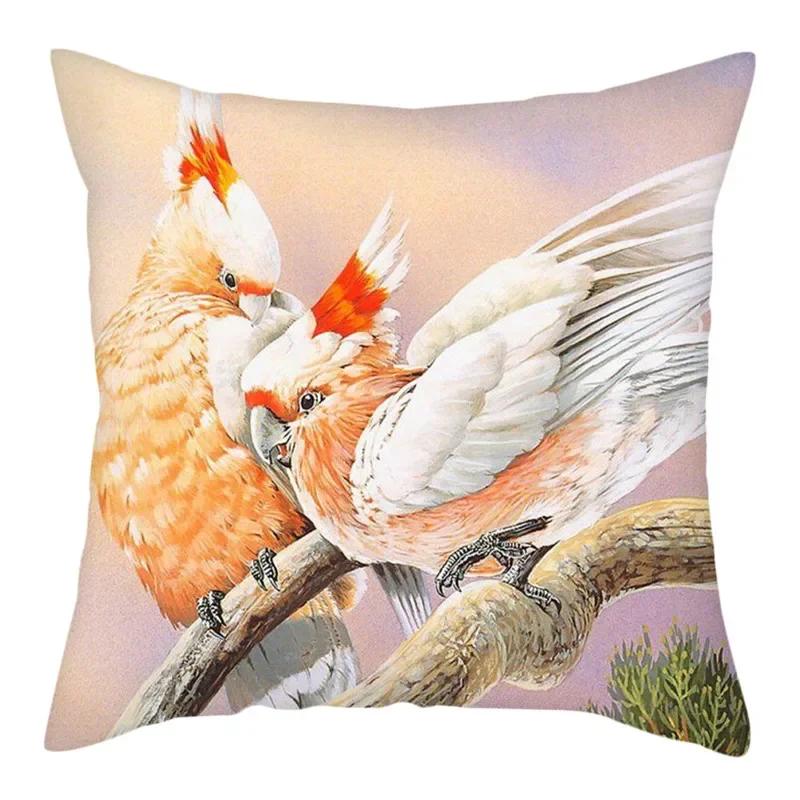 Flower And Birds Polyester Pillow Cover Bird Animal Printed Cushion Cover Throw Pillowcase For Home Sofa Decor 45X45Cm