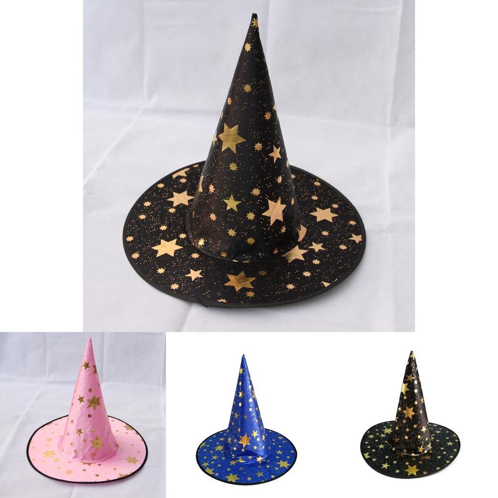 Halloween Hat For Children And Adults Magical Wizard Hat With Golden Embroidery And Five-pointed Star Design
